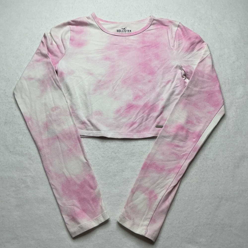Hollister Must-Have Collection Baby Tee Pink Tie Dye Long Sleeve Crop Top Small